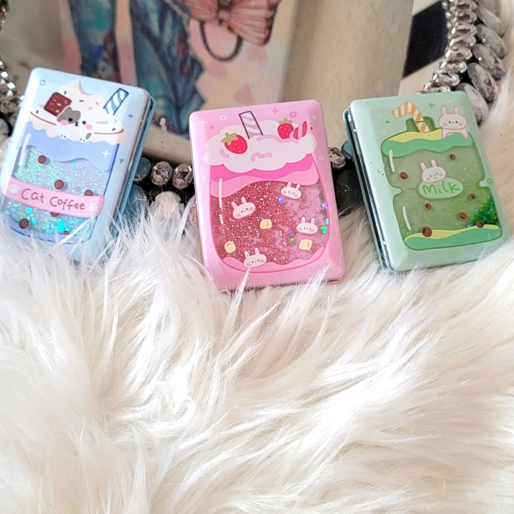 KAWAII Double-Sided Folding Cosmetic Pocket Mirror With Flowing Sparkling